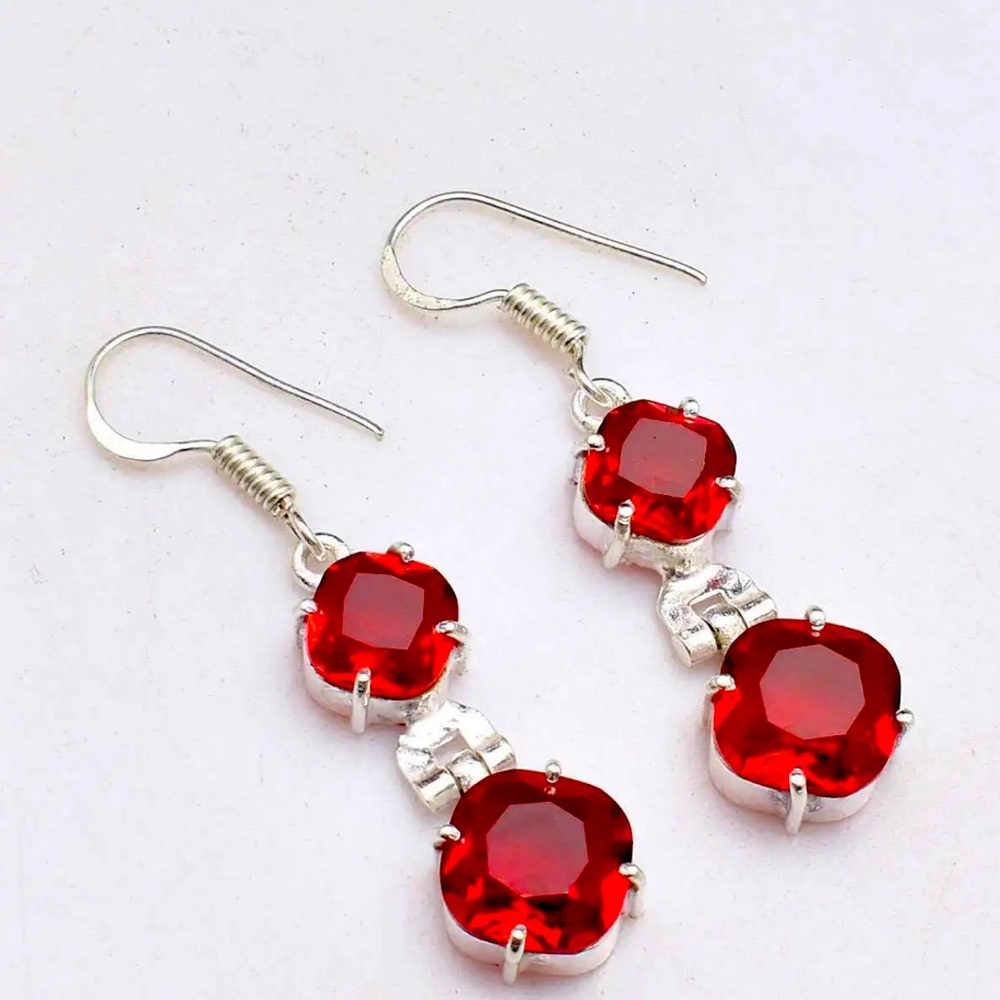 Garnet Gemstone Handmade Drop Dangle Earrings Jewelry 2" AE 30380